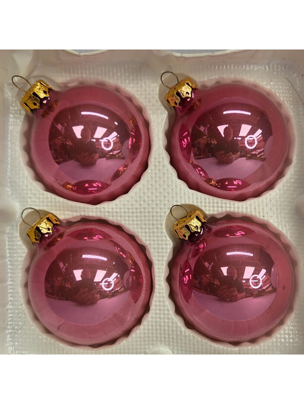 Vintage Christmas by Krebs Memories Pink Glass Ball Ornaments Set of 4 USA